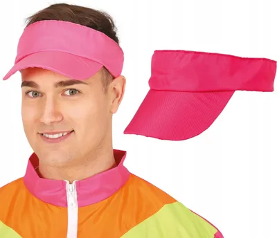 Productafbeelding van Jaren '80, roze vizier, roze discokap, discokostuum, carnaval