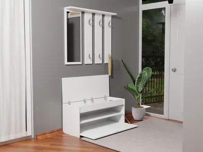 Obrázok produktu pre Vešiak na kabáty Nástenný vešiak na kabáty Vešiak do predsiene Panel Zrkadlo Skriňa Komoda biela
