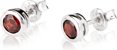 Produktbild von Paar 6,0mm Ohrstecker 925 Sterling Silber Granat echt Zarge Ohrringe rhodiniert