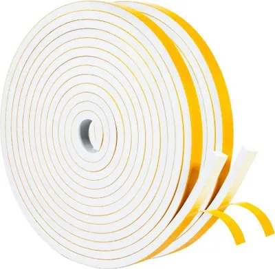 Produktbild von Selbstklebendes Dichtungsband für Türen und Fenster - 6 mm (B) x 6 mm (D) / 10 m (L) Schaumstoffband - Türdichtung für Schalldämmung - Gummidichtung gegen Aufprallgeräusche - 2 Rollen à 5 m Länge - Weiß