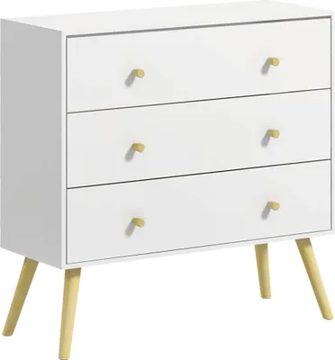 Image de HOMCOM Commode 3 tiroirs design scandinave piètement effilé incliné bois pin panneaux blanc80 x 30 x 80 cm blanc