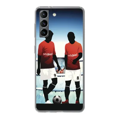 Produktbild von MuchoWow® Handyhülle Schutzhülle Hülle für Samsung Galaxy S21 Eine Illustration von zwei Fußballspielern in einem Stadion - Jungen - Mädchen - Kinder Silikon Softcase Handy Hülle - Softcase