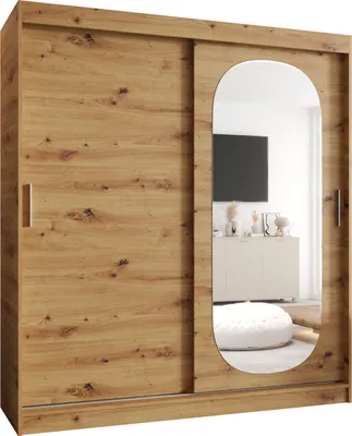 Produktbild von MEBLE KRYSPOL ROYAL 180 Kleiderschrank mit zwei Schiebetüren für Schlafzimmer – moderner Aufbewahrungsschrank mit Kleiderstange und Regalen – 180x200x62cm - Artisan
