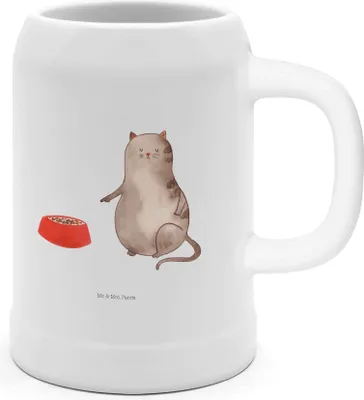 Produktbild von Mr. & Mrs. Panda Bier Seidel Katze Fressen - Weiß - Geschenk, Humpen, Krug, Steinbierkrug, Steinkrug