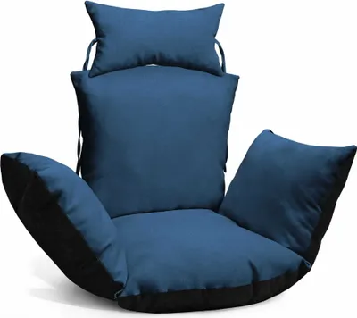 Produktbild von Hängesessel Kissen in marineblau - aus strapazierfähigem Stoff, mit weicher Füllung, mit Kopfstütze mit Schnüren zum Binden - Kissen für Hängeschaukel