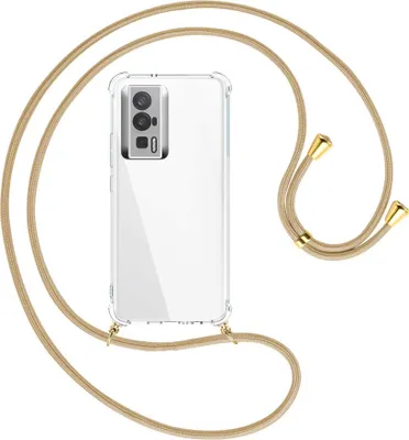 Produktbild von Handykette Backcover-Schutzhülle mit Band (Metall goldfarben) für Xiaomi Poco F5 Pro (6.67'') - caramel