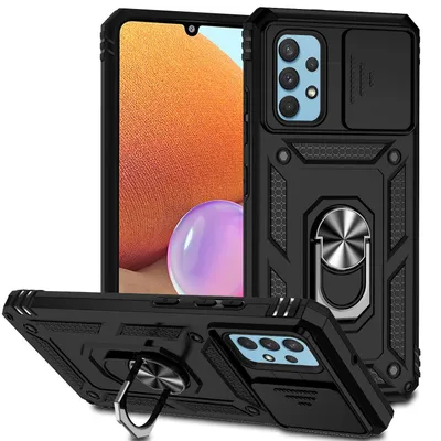 Obrázek produktu pro Pouzdro pro Samsung Galaxy A32 4G dvouvrstvé pouzdro s posuvným krytem kamery a prstencovým stojánkem černé