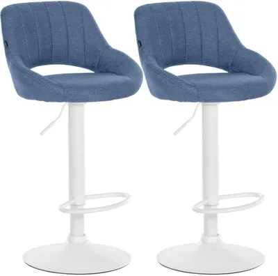 Produktbild von CLP 2er Set Barhocker Milet Stoffbezüge höhenverstellbar drehbar mit Rückenlehnen blau Material Gestell Metall matt weiss