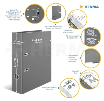 Produktbild von HERMA 20141, A4, Lagerung, Karton, Mehrfarbig, 7 cm, 1 Stück(e)