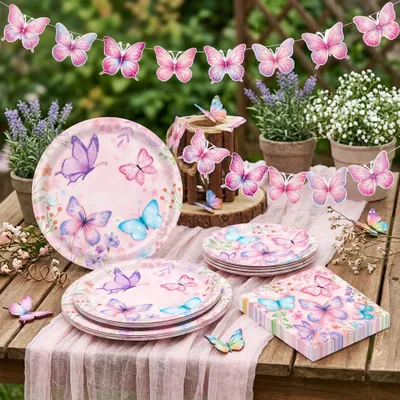 Schmetterlings-Geburtstagsdeko-Set, 41-teilig, bunt