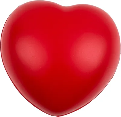 A red heart-shaped stress ball on a white background.