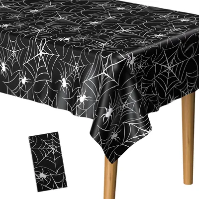 Productafbeelding van Halloween tafelkleed, spinnenwebmotief, 137 x 274 cm, kunststof, zwart