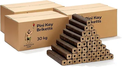 Produktbild von Holzbriketts PiniKay Hartholzbriketts – Kaminbriketts 3 x 30 kg Briketts Kamin Ofen Grill Briquettes Hartholz Eiche Buche Brikett Holzbrikett Gluthalter (90 kg)