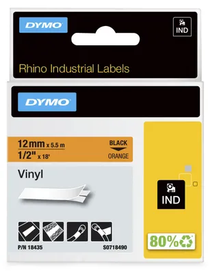 Image de DYMO RHINO ruban d'écriture vinyle noir/orange, 12 mm x 5,5 m