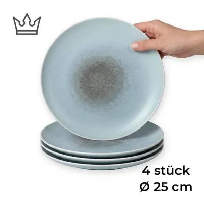 Produktbild von Set aus 4 runden Porzellantellern Ø 25 cm in modernem Blau für Hauptgerichte