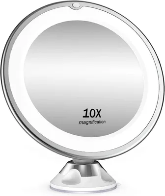 Produktbild von Kosmetikspiegel 10X Vergrößerung, 8” Schminkspiegel mit Beleuchtung, 360° Schwenkbar, Wandspiegel mit Saugnapf für Bad & Reisen
