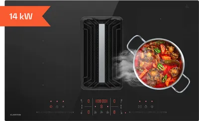 Image de Klarstein AirJet FlexPro Table à induction avec Hotte intégrée - CEE A++, Débit 750 m³/h, 14 kW, 4 Zones, Boost, Silencieux 58 dB,tactile, Noir