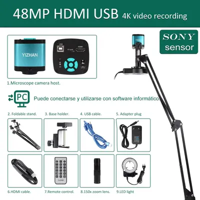 Image de Microscope numérique 4K - Microscope vidéo HDMI USB IMX327 - pour le soudage et l'inspection des circuits imprimés - Grossissement 150x - Support et télécommande - 4K HDMI USB IMX 327