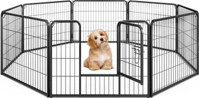 Produktbild von GOPLUS Welpenauslauf für Hunde, 60 cm Hundezaun aus 8 Paneelen mit Schlössern, Welpenlaufstall Metallzaun mit großer Tür, 60 cm hoch, Schwarz