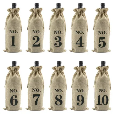 Image de Elzusha - Coffret de 10 sacs à vin réutilisables en jute avec cordon de serrage