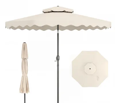 Immagine prodotto di OMFOTTEU, ombrellone da giardino da 300 cm, con angolo regolabile, palo in metallo robusto, manovella, ombrellone per esterni, ideale per terrazza, con bordo ondulato, ombrellone per mercati, adatto per giardino, terrazza e spiaggia