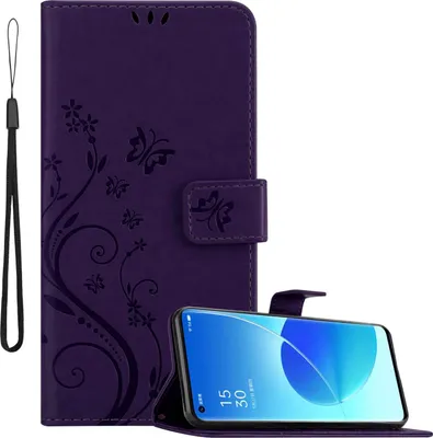 Obrázek produktu pro Cadorabo pouzdro pro Oppo Reno6 PRO 5G in FLORAL DARK PURPLE ochranný kryt v květinovém designu s magnetickým zapínáním, funkcí stojánku a sloty na karty flipové pouzdro květinový kryt pouzdro na mobilní telefon s klopou pouzdro typu kniha