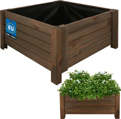 Zdjęcie produktu dla KOTARBAU® Donica Skrzynka Drewniana na Nóżkach 60 x 60 x 30 cm Doniczka Skrzynia z Agrowłókniną Brązowa