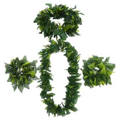 Künstliche grüne Blatt-Blumenkränze, Set, hawaiianische Partygirlande, 105 cm