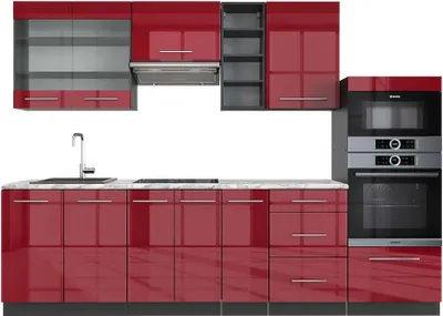 Produktbild von Küchenzeile Vicco Fame-Line Bordeaux Hochglanz/Anthrazit 280 cm , AP Marmor, Model 42130