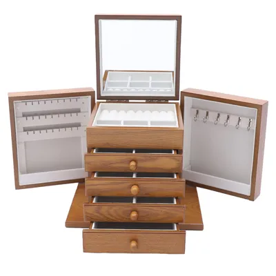 Image de Boîte à bijoux, coffret à bijoux, coffret de rangement à 5 étages, marron clair