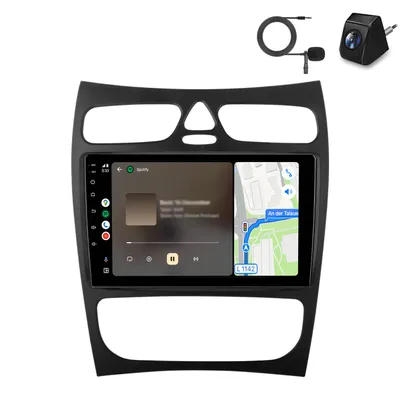 Immagine prodotto di Autoradio con telecamera di retromarcia per Mercedes-Benz CLK W209 C209, CarPlay, Android Auto, sistema multimediale per auto, radio, navigatore GPS Android, Wi-Fi, Bluetooth, DAB+RDS, SWC, 9 pollici, 2+64 GB