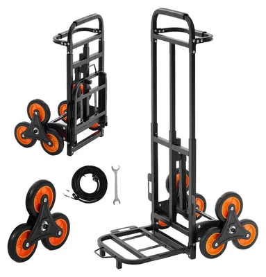 Obrázok produktu pre Skladací schodiskový vozík VEVOR, nosnosť 100 kg, schodiskový vozík s teleskopickou rukoväťou, 6 kolies a 2 upínacími popruhmi, prepravný vozík, schodiskový vozík, stohovací vozík pre domácnosť, nákupy a sklad