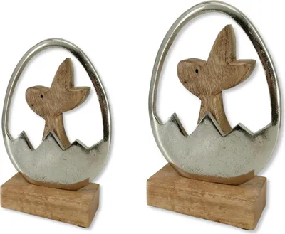 Produktbild von Holz und Metall Osterdeko Osterhase im Ei - Set klein und groß Osterdekoration Tisch-Deko Osterhase