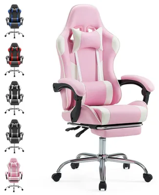 Obrázek produktu pro Kancelářská židle pro hraní her - ergonomická počítačová židle s podnožkou, růžová