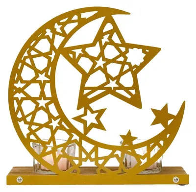 Produktbild von Ramadan Kerzenhalter Set Metall Halbmond Mondsichel Glas Votivlaterne für Eid al-Fitr Deko