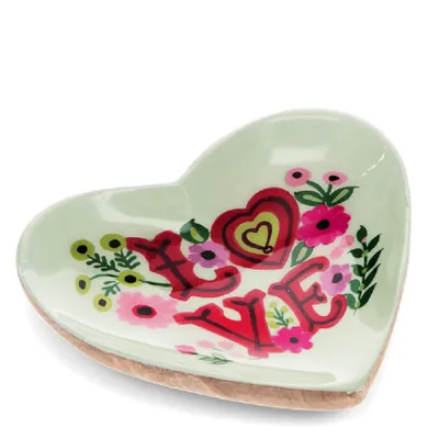 Produktbild von Dekoschale Ablage Love Herz Schmuckschale Kunststoff Holz ca. 10,2x11x1,5 cm