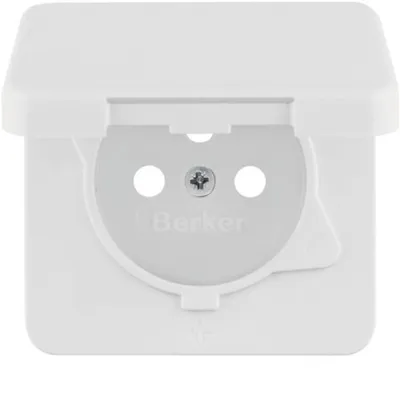 Produktbild von HAGER BERKER IP44 Zentralplatte für Schutzkontakt-Steckdose mit Klappdeckel weiß 39420409