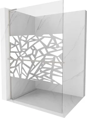 Produktbild von Mexen Kioto+ L Duschwand mit Regal Walk-in 90 x 200 cm, weißes Muster, gebürstetes Nickel - 800-090-123-97-85