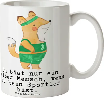 Produktbild von Mr. & Mrs. Panda Kaffeetasse Sportler Herz - Weiß - Geschenk, Kaffeebecher, Trinkbecher, Teetasse, Becher, Tasse