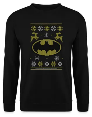 Produktbild von Spreadshirt Justice League Batman Logo Ugly Christmas Uni Pullover, L, Schwarz