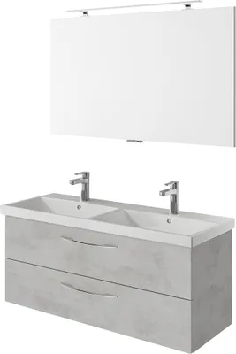 Produktbild von Badezimmer Set mit Doppelwaschbecken und Spiegel in Oxid Hellgrau VILLATORO-66, B/H/T ca. 120/200/45 cm