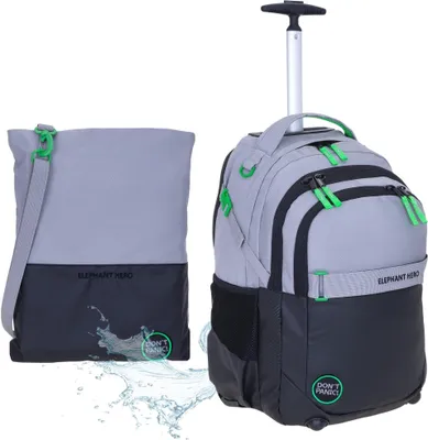 Produktbild von Trolley Rucksack 2 Teile Set Elephant Hero Signature Schultasche Ranzen Trolly Schultrolley mit Turnbeutel 13048 Color Block Grau Grün tt