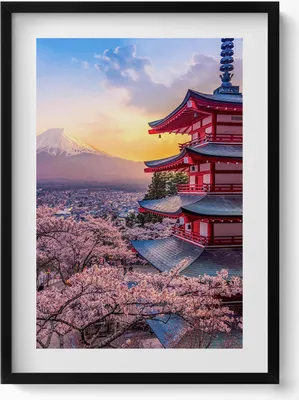 Produktbild von Japanische Architektur– Wandbild mit Rahmen – Gerahmtes Bild  – Wanddekoration – 50x70 cm –  Schwarz Rahmen