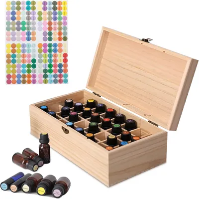 Produktbild von Ätherische Öl Box, Holz Aufbewahrungsbox für 32 Flaschen, Aromatherapie, Multifunktionale Tragbare Box