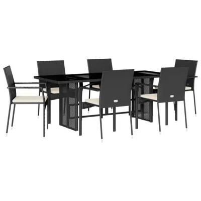 Produktbild von vidaXL 7-tlg. Garten-Essgruppe mit Kissen Schwarz Poly Rattan