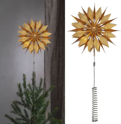 Produktbild von Baumspitzen-Papierstern 'Flinga', gold, 10 LED,