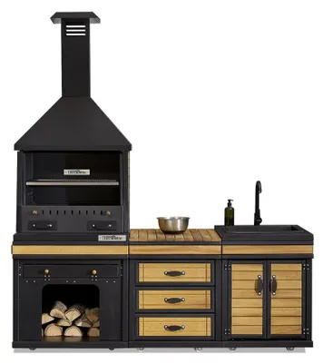 Produktbild von Moderne Außenküche in Schwarz aus Holz und Edelstahl