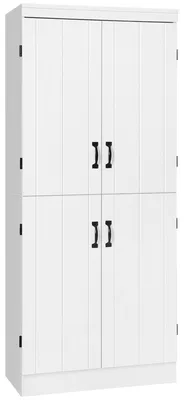 Produktbild von Küchen-/Esszimmer-Sideboard mit 4 Türen und 6 Ablagefächern, modernes Design, 76 x 40 x 177 cm, weiß