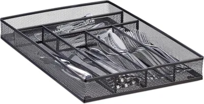 Productafbeelding van Bestekbak groot gaas - Besteklade open - Gaasdesign - Grootte L - 5,1 x 28,6 x 40,6 cm - Robuust - Zwart