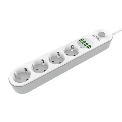 Produktbild von Steckdosenleiste mit 4 AC-Buchsen, 4x USB, LDNIO SE4432, 2m (weiß)